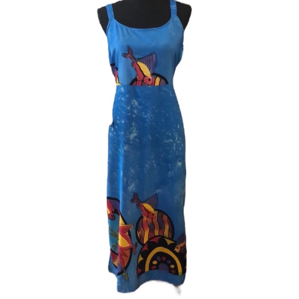 ESSENCE BEACH STYLE COVERUP MAXI DRESS BLUE ONE SIZE